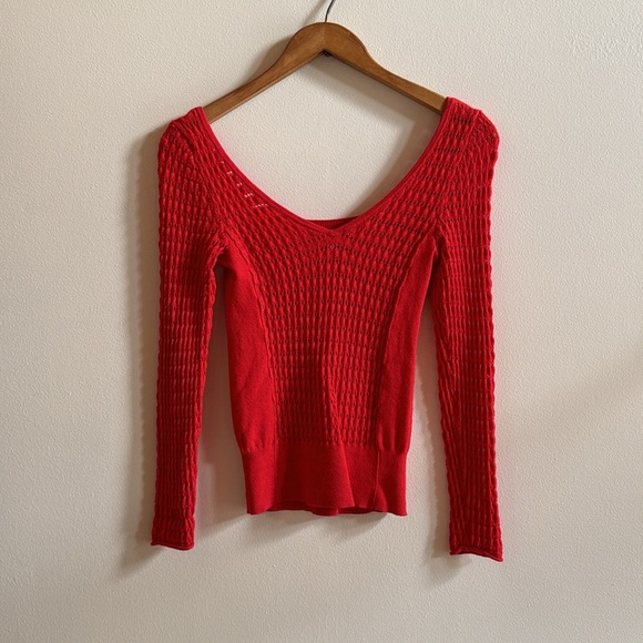 FREE PEOPLE Orange Crochet Knit Top Size M - Picture 3 of 3